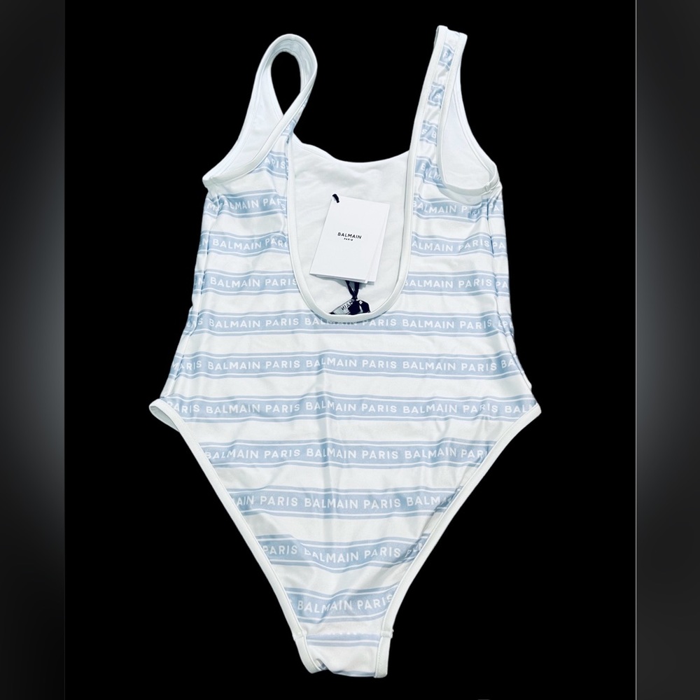 BALMAIN**One-Piece Swimsuit**Iconic light Blue/White Stripes***US 4 F 36 $670 - Picture 7 of 8